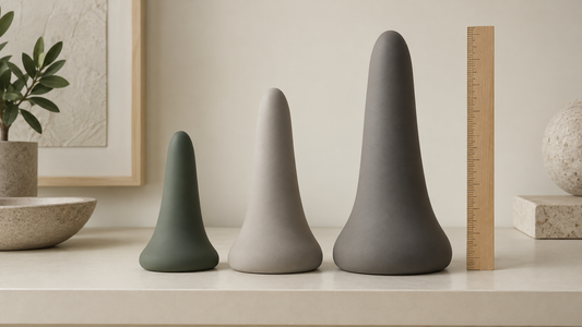 Abstract forms of increasing size with a ruler, not specific store products