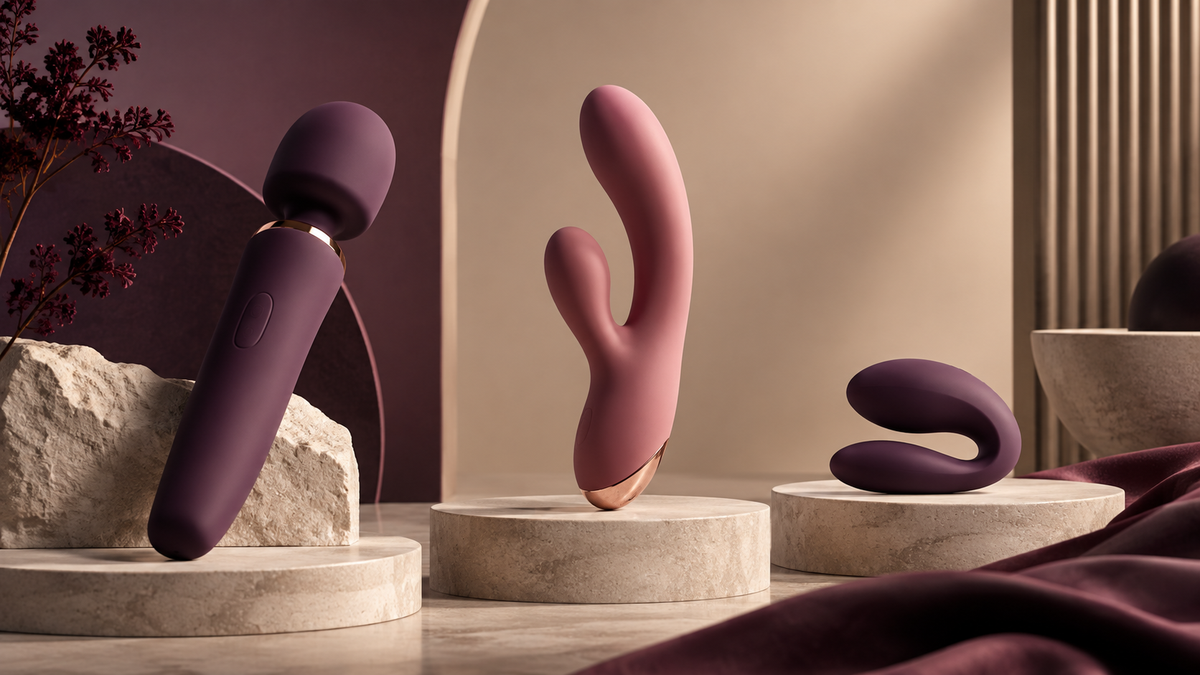Three fictional unbranded vibrator formats arranged for a strength and control comparison