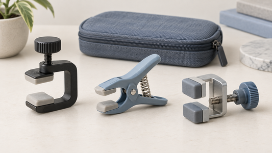 Illustrative padded screw and spring clamp mechanisms without body contact