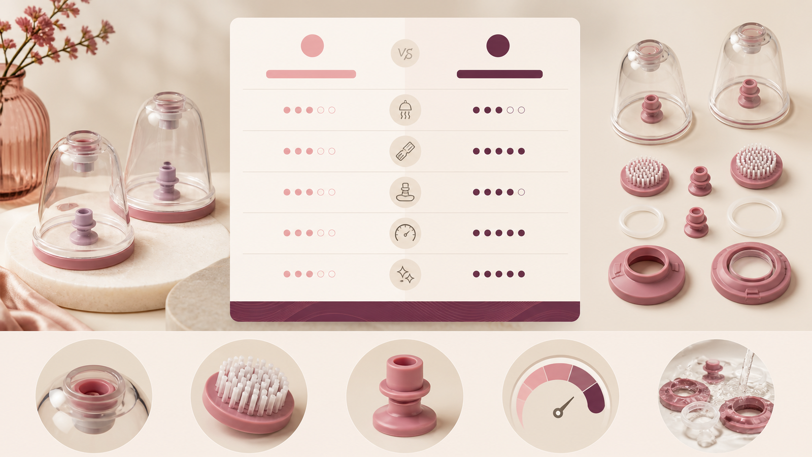 Suction cup, release valve, brush head and pressure comparison