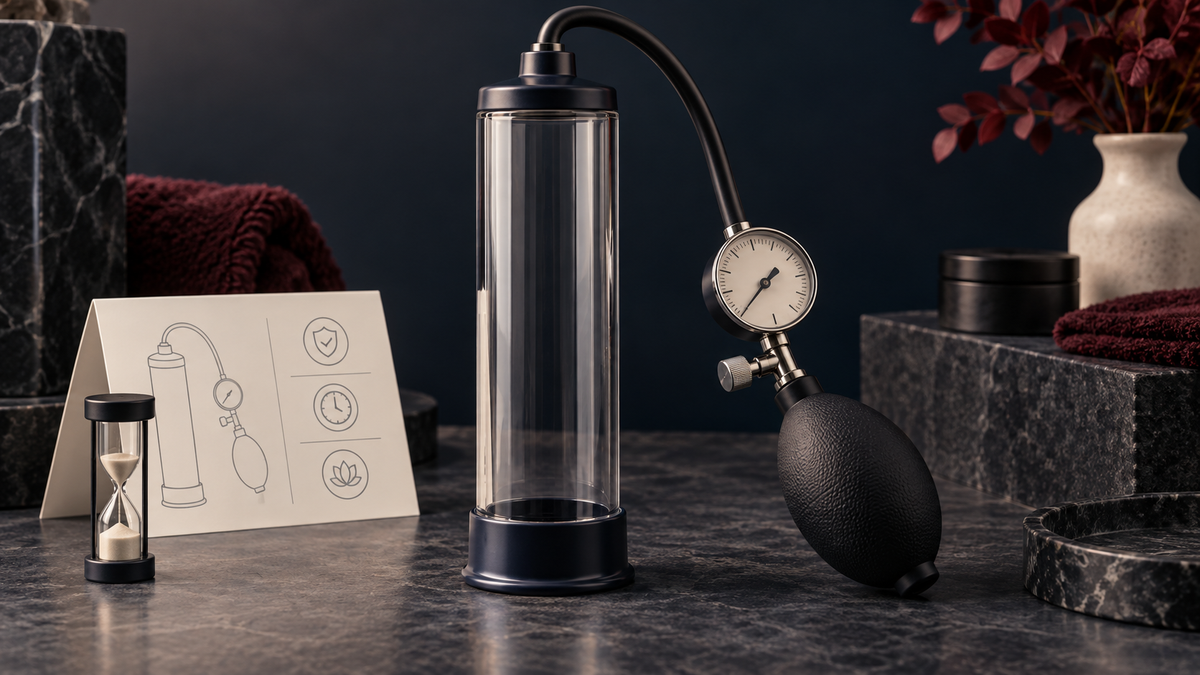 Generic vacuum-pump still life with a timer; editorial illustration, not the featured product