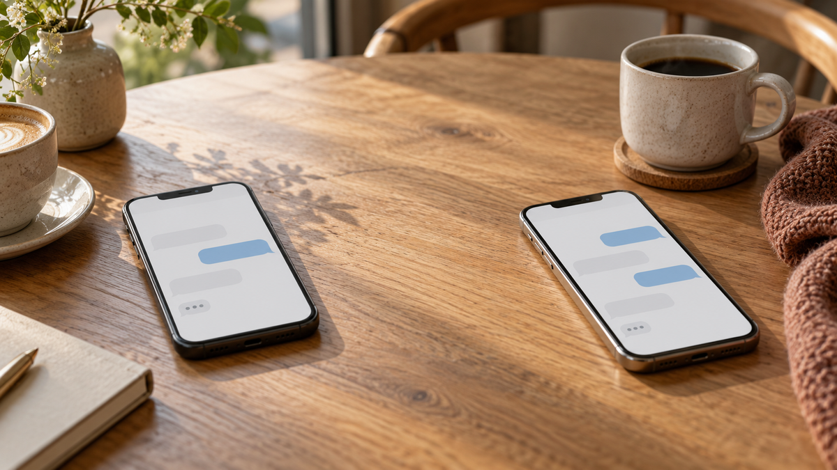 Two unbranded phones representing a private conversation between adults