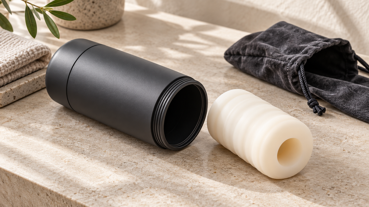 Illustrative unbranded cylindrical case, removable sleeve and storage pouch; not the named third-party model