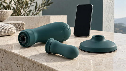 Generic modular powered-device concept with separate attachment and phone; not a Lovense product photograph