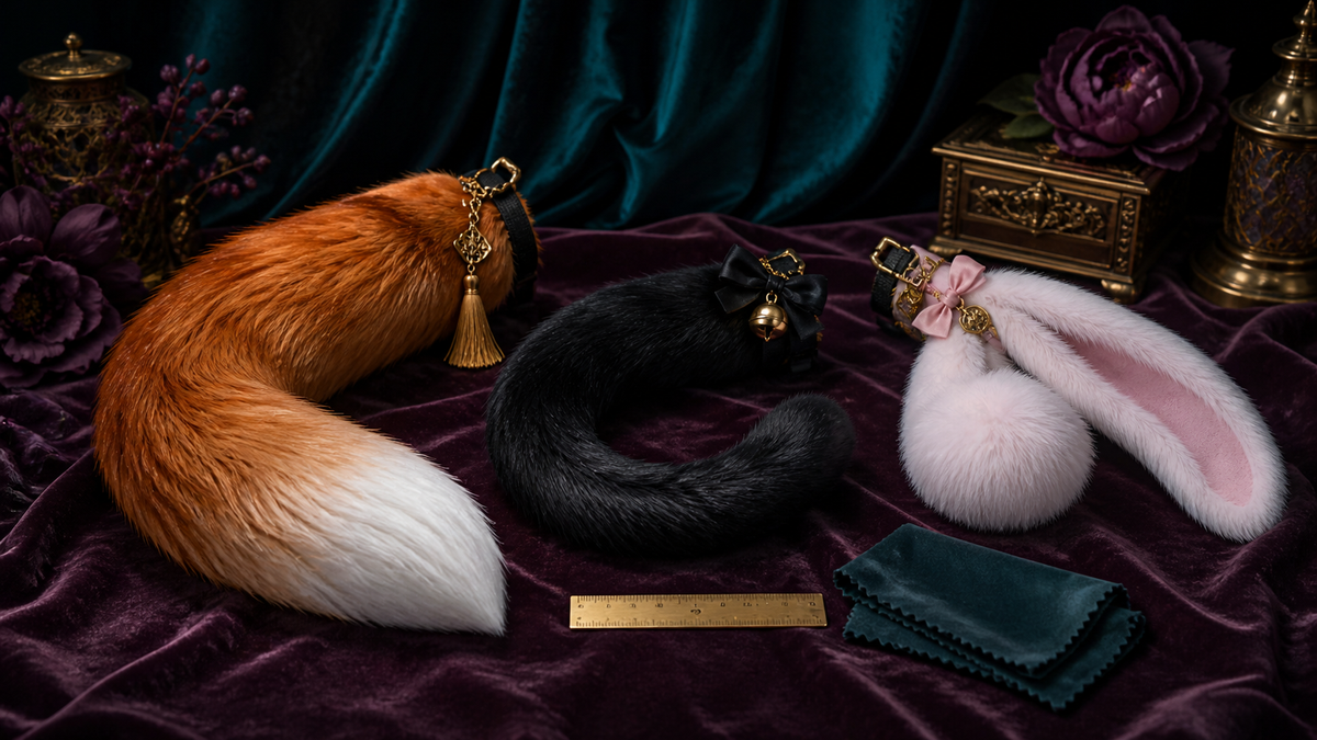 Fox, cat and bunny fantasy tail styles arranged for comparison