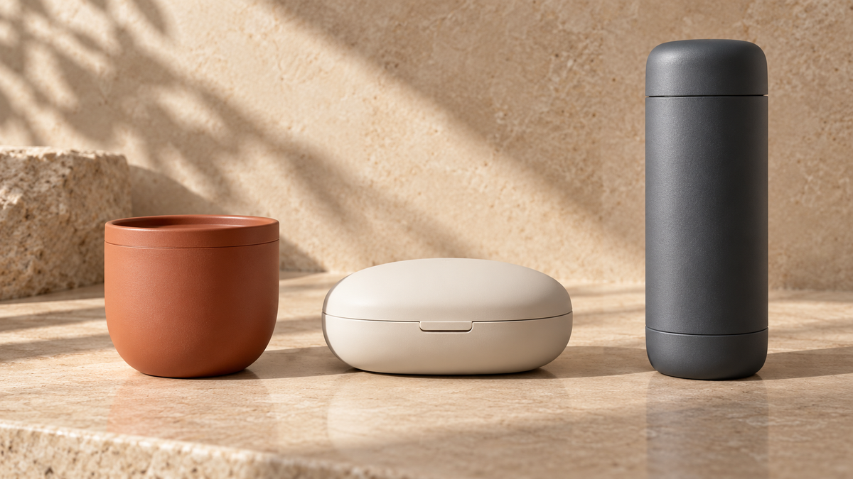 Three generic closed manual-device formats; illustrative shapes, not branded products