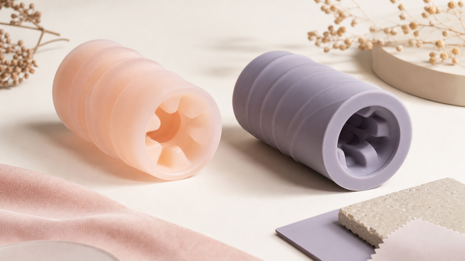 TPE and silicone masturbator material samples side by side