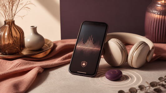 Smartphone audio waveform, headphones and privacy shield illustrating JOI formats