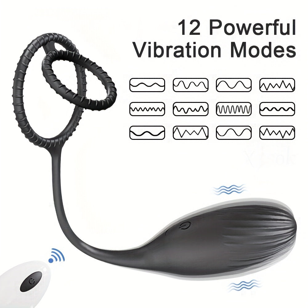 3-in-1 Prostate Massager With Double Penis Rings, 12 Vibration Modes Wireless Remote Control Anal Plug