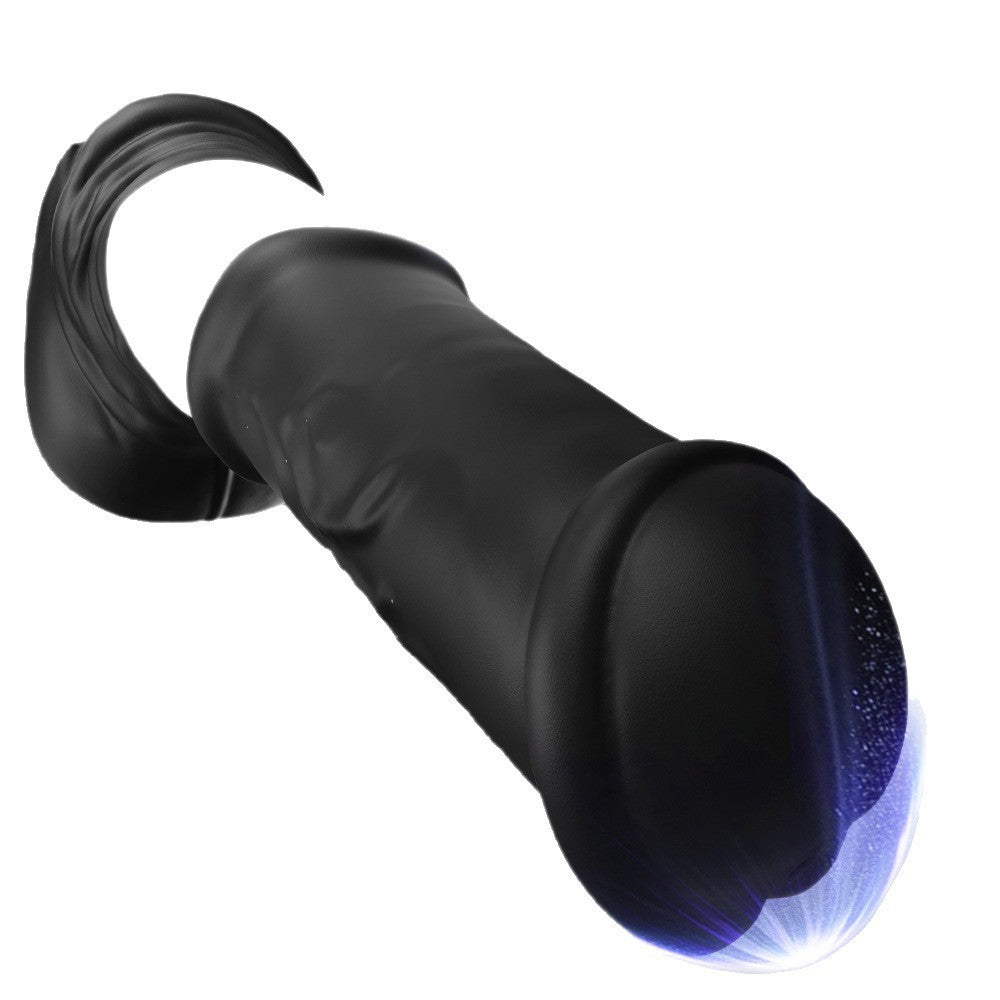 Black Monster Fantasy thrusting dildo shown at an angled side view
