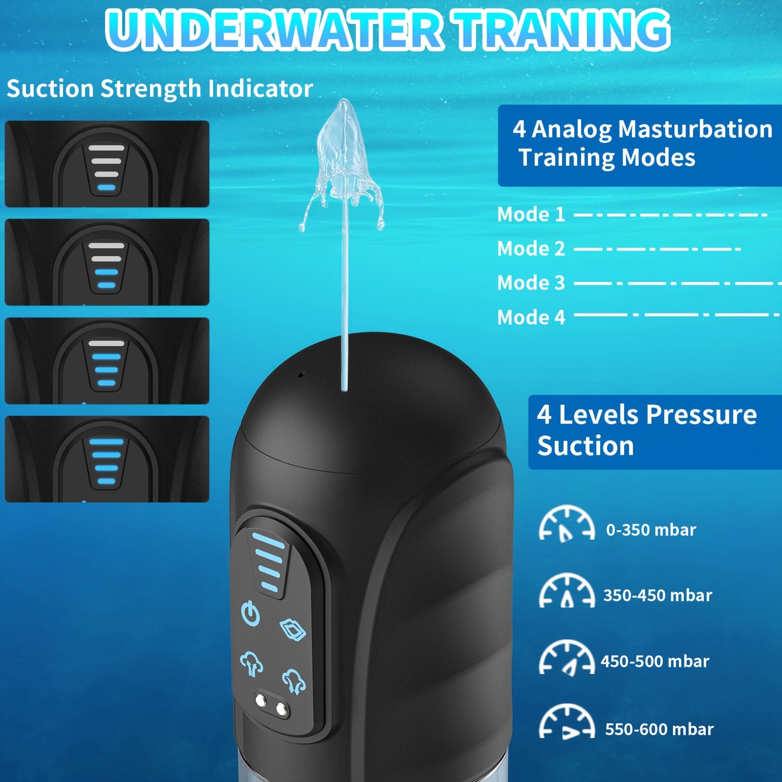 Vacuum Penis Pump Water Bath Massage Erection Aid 4 Modes Training & 4 Levels Preesure