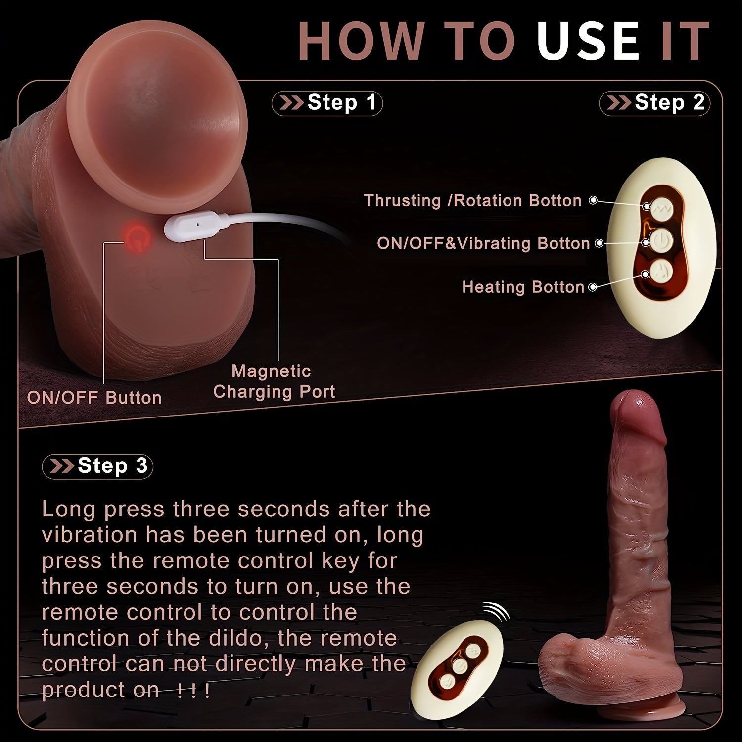 9.1 Inch Realistic Dildo 5 Thrusting & 10 Vibrating Modes & Heating Function G-spot Stimulation Suction Cup Remote Control