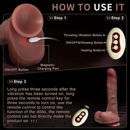 9.1 Inch Realistic Dildo 5 Thrusting & 10 Vibrating Modes & Heating Function G-spot Stimulation Suction Cup Remote Control Sweetstoy