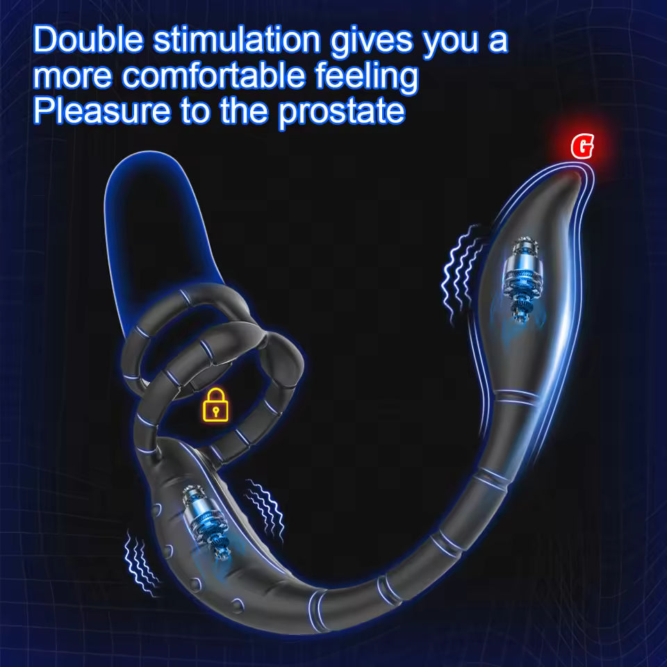 APP-Controlled Cock Ring with Anal Plug – 2-in-1 Prostate Vibrator for Men