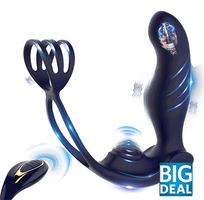 3 in 1 Vibrating Butt Plug Anal Vibrator with Dual Penis Rings Sweetstoy