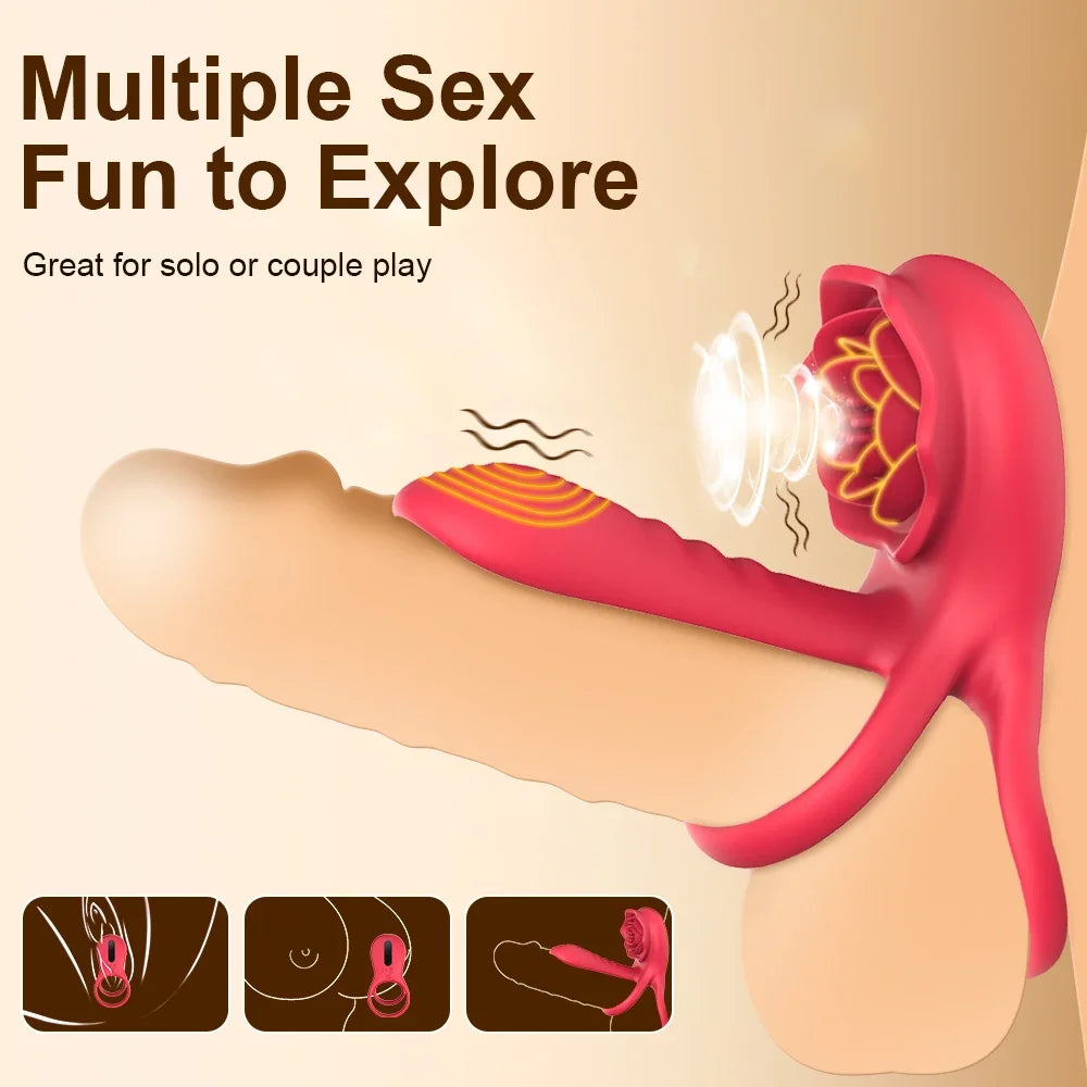 Rose Play 2-in-1 Vibrating Cock Ring Couples Vibrator