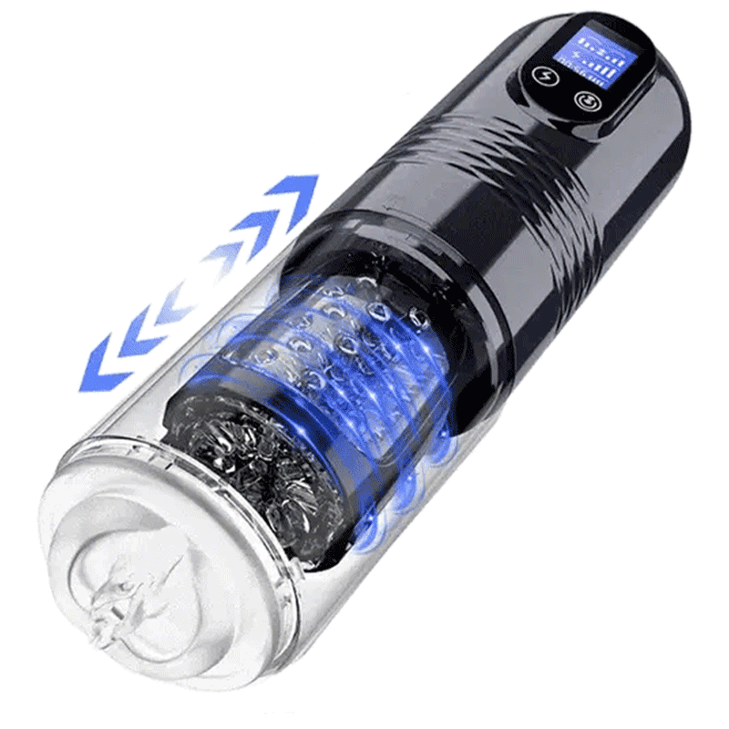 10 Vibration & 6 Thrusting Modes Retractable LCD Masturbator Cup-Remote Control