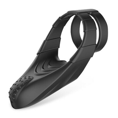 Black dual-ring vibrating cock ring with a textured front pad