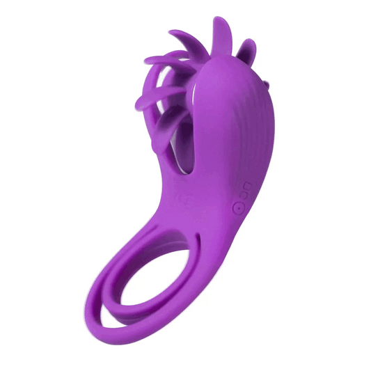 Purple ROXY dual-ring vibrator with flexible rings and rotating stimulation wheel