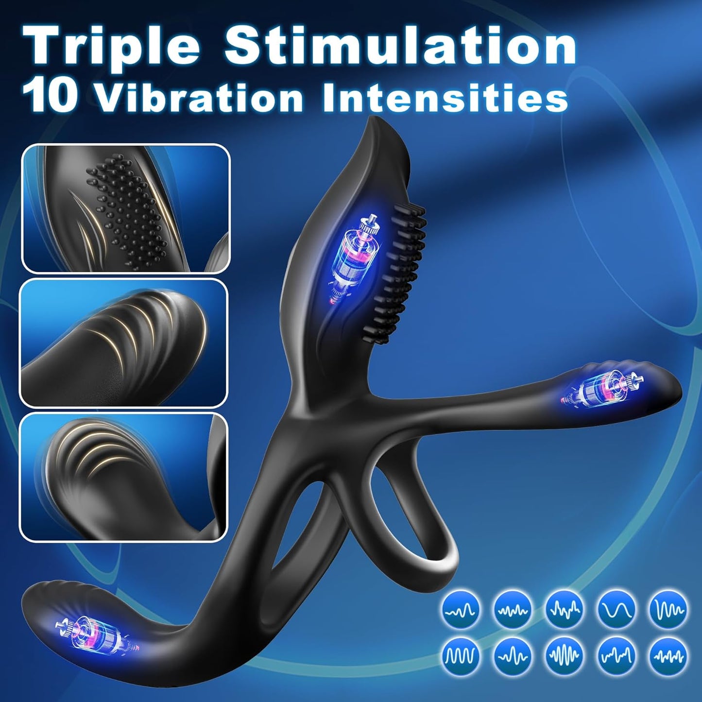 3-in-1 Couples Vibrating Cock Ring – 10 Modes Remote Control