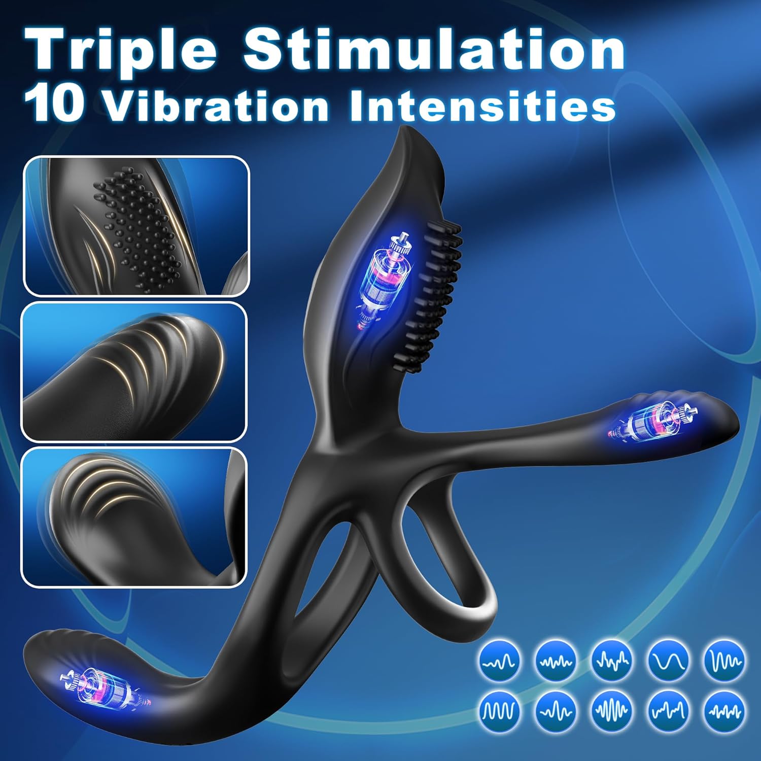 3-in-1 Couples Vibrating Cock Ring – 10 Modes Dual Motor