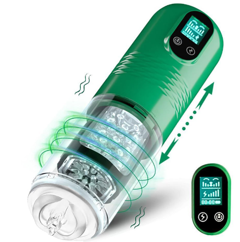 10 Vibration & 6 Thrusting Modes Retractable LCD Masturbator Cup-Remote Control