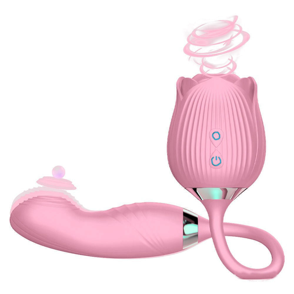 New Upgrade Rose Vibrator & Dildo Double Head 10 Sucking & Vibrating & Wiggling Modes