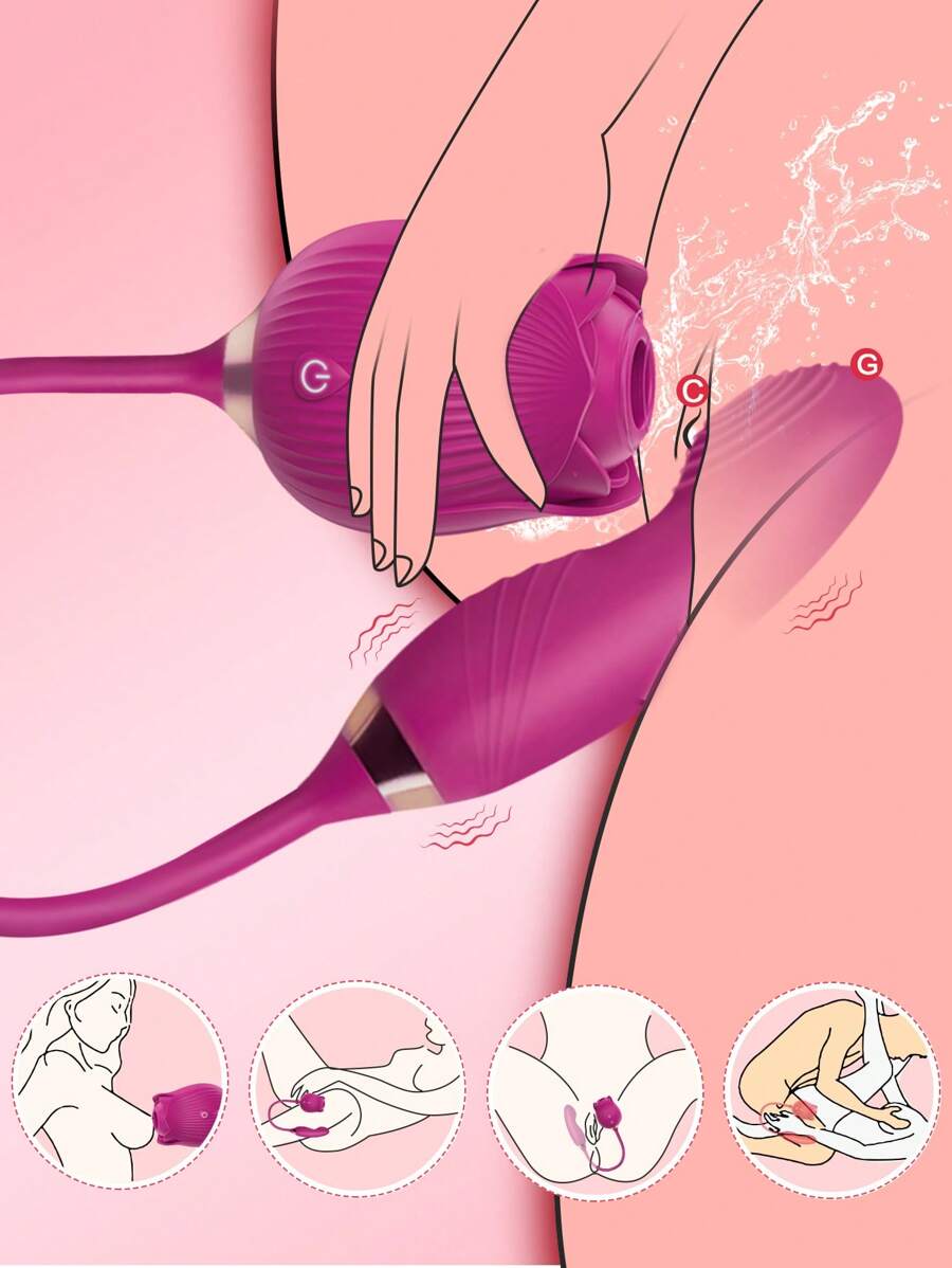 New Upgrade Rose Vibrator & Dildo Double Head 10 Sucking & Vibrating & Wiggling Modes