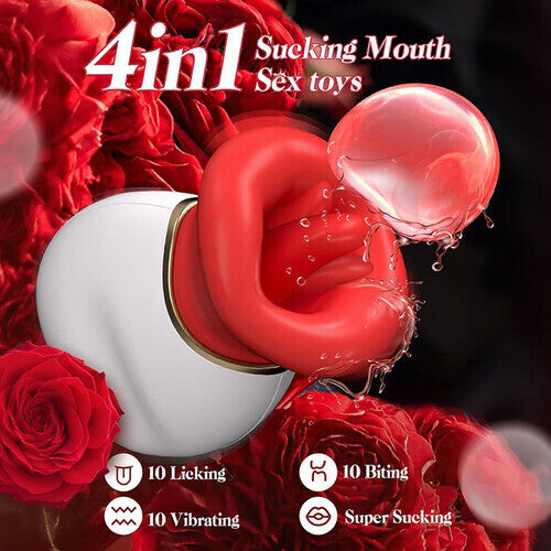 4 in 1 Clitoral Vibrator Mouth Inspired Tongue Action with Licking Biting Sucking and Vibration Modes