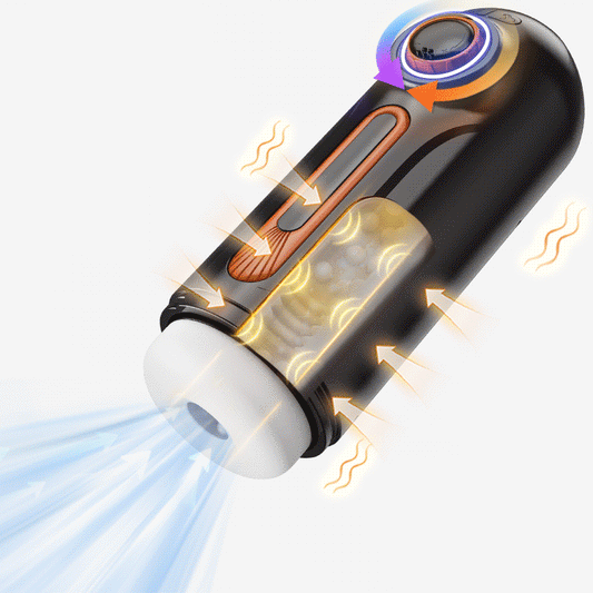 Alien Vortex X automatic stroker showing suction, thrusting and warming airflow