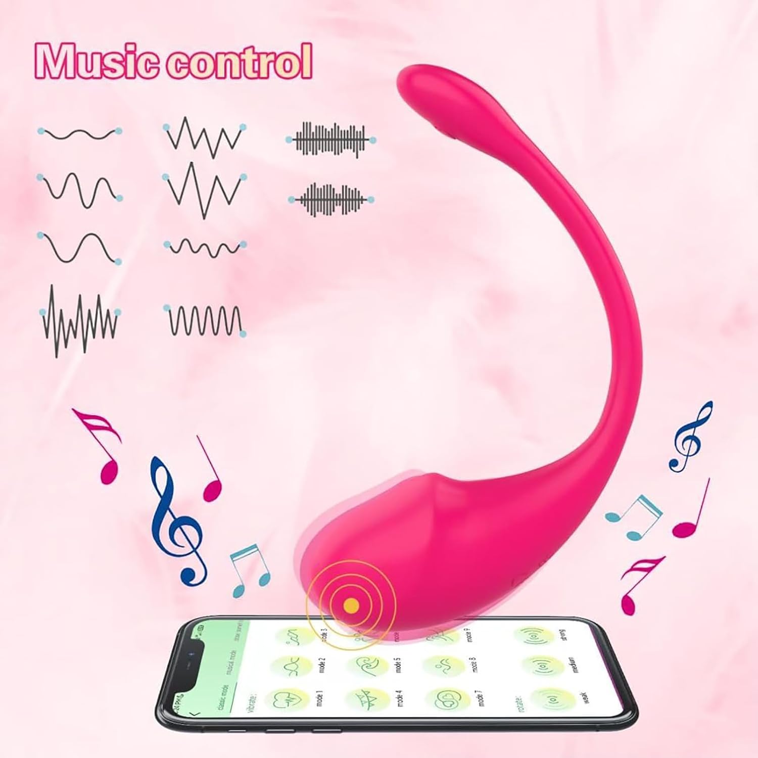 App-controlled love egg with music-responsive vibration modes