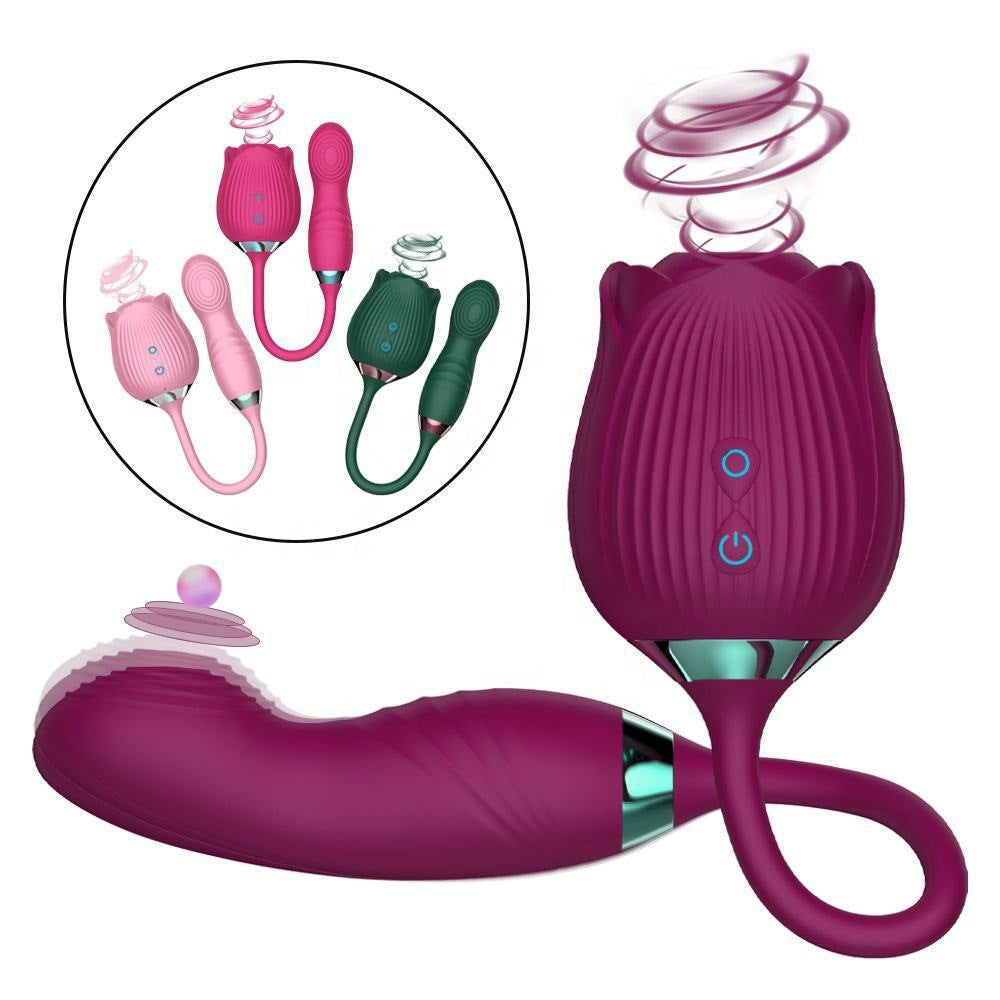 New Upgrade Rose Vibrator & Dildo Double Head 10 Sucking & Vibrating & Wiggling Modes