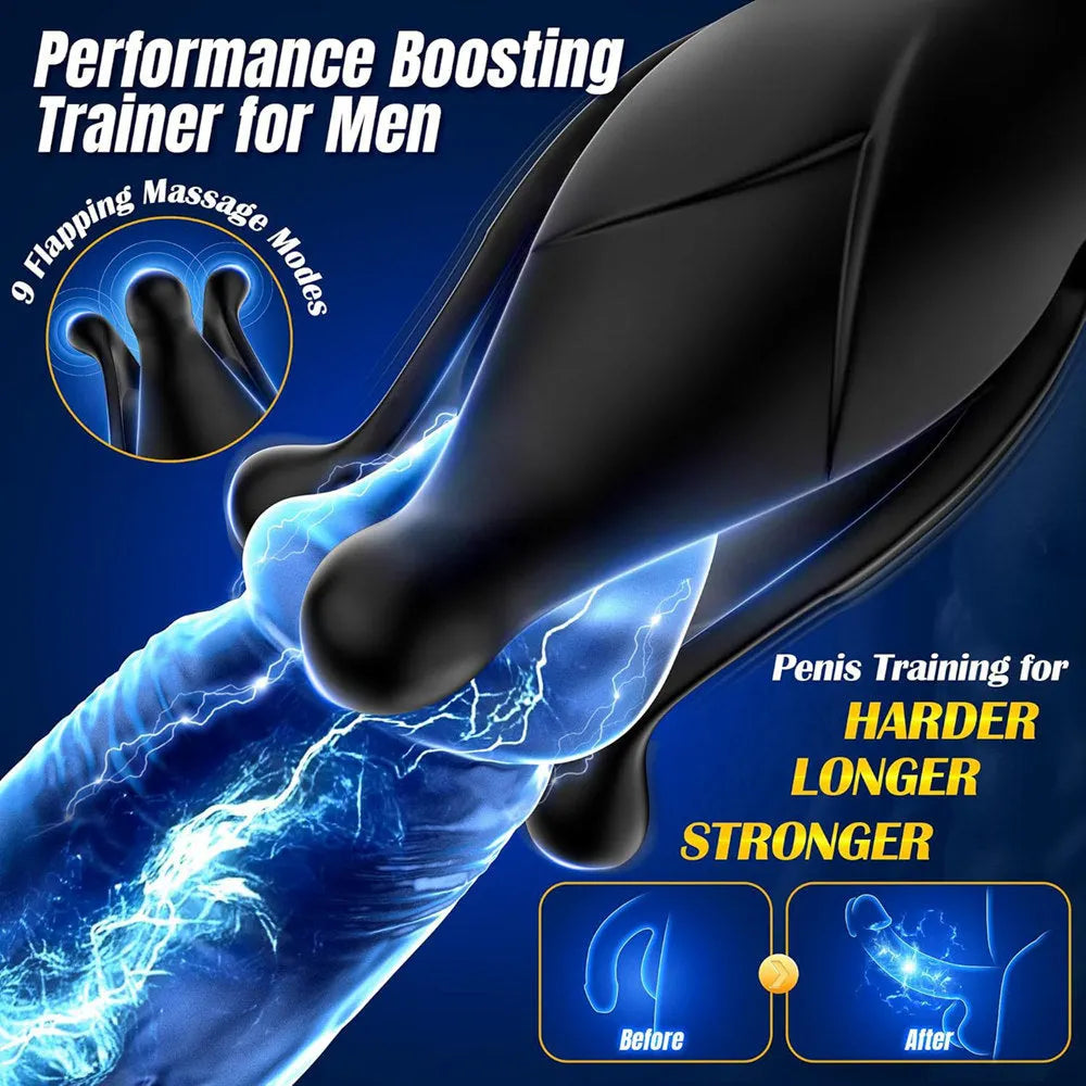 Close-up of black expandable prostate massager petal pulsation design