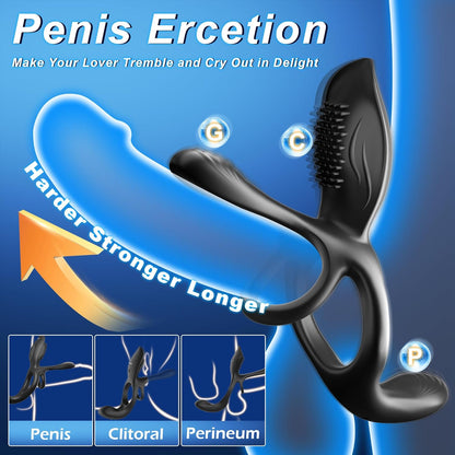 3-in-1 Couples Vibrating Cock Ring – 10 Modes Remote Control