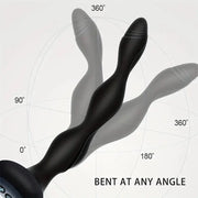 Bendable prostate massager shown at 0, 90, 180 and 360-degree angles