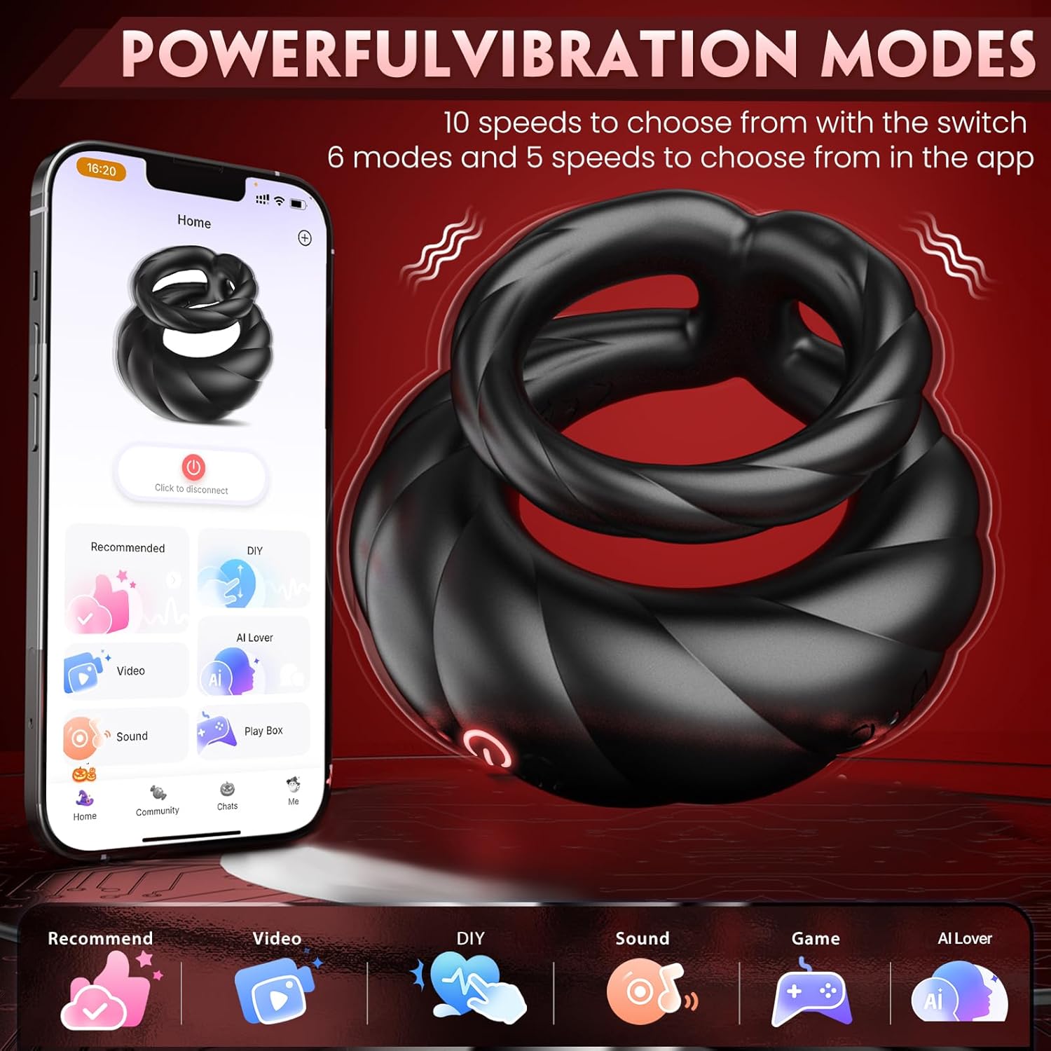 Pro-Stamina Vibrating Penis Ring - Dual Motor Adult Male Toy with 10 Powerful Vibration Modes