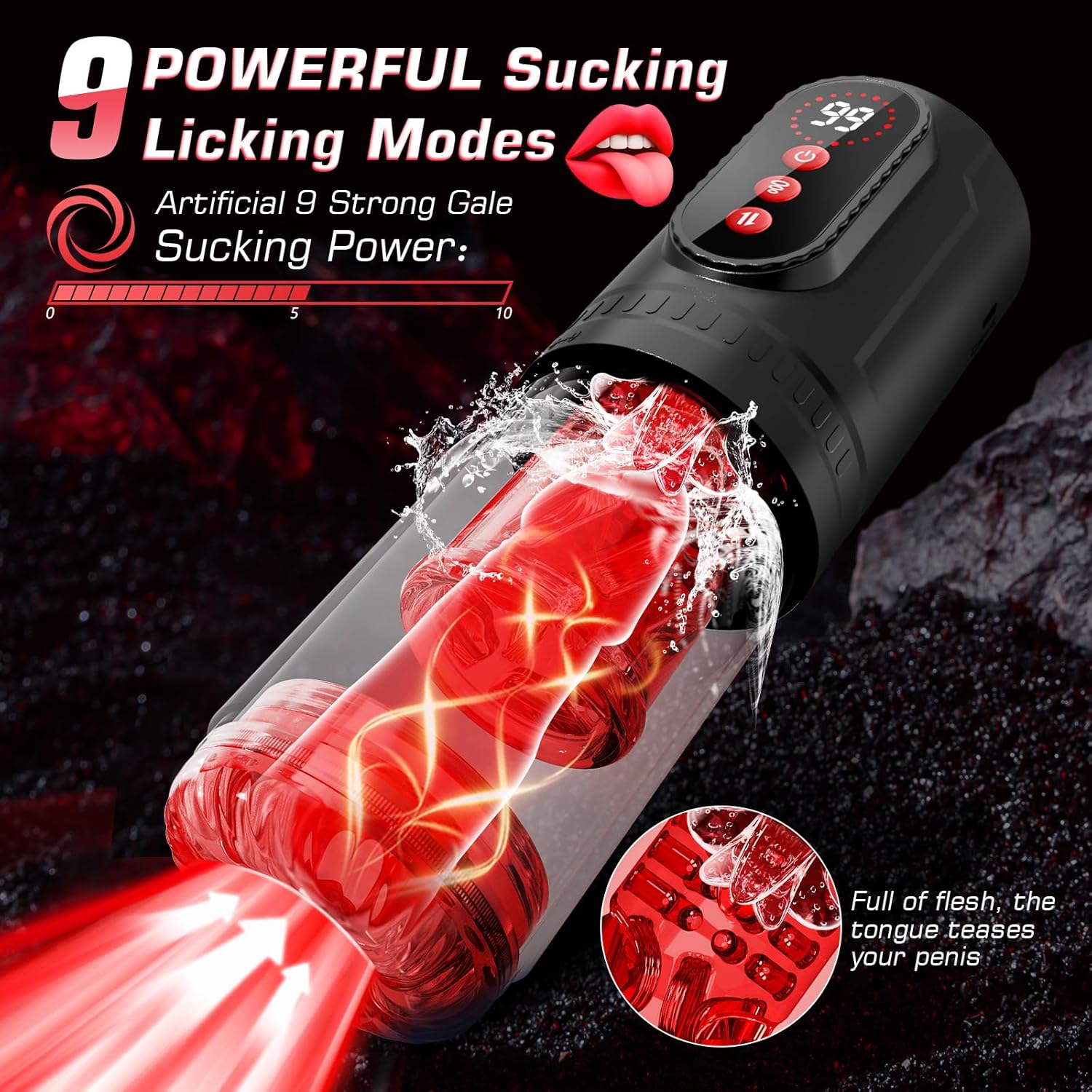 9 Thrusting & Rotating  & Sucking Licking Modes Male Stroker