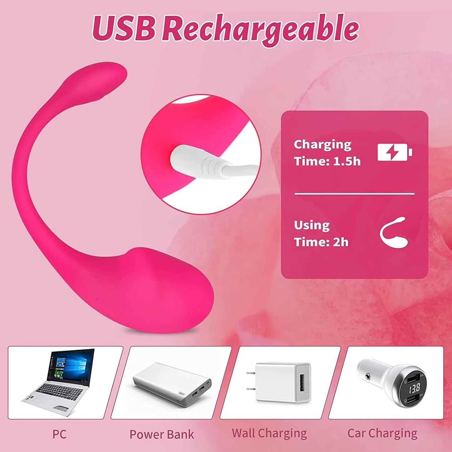 USB rechargeable love egg with 1.5-hour charge and two-hour runtime