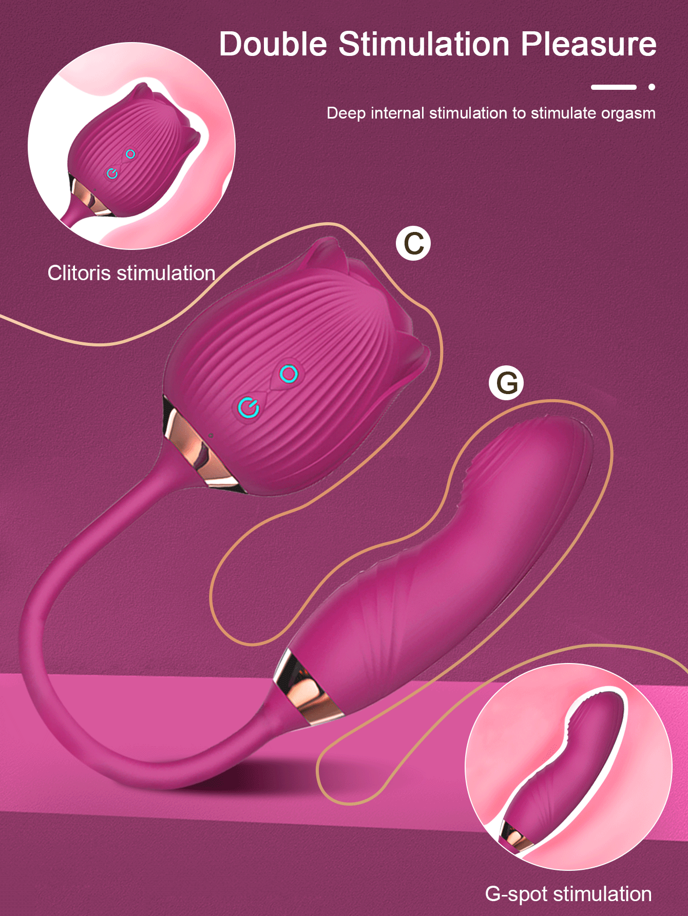 New Upgrade Rose Vibrator & Dildo Double Head 10 Sucking & Vibrating & Wiggling Modes