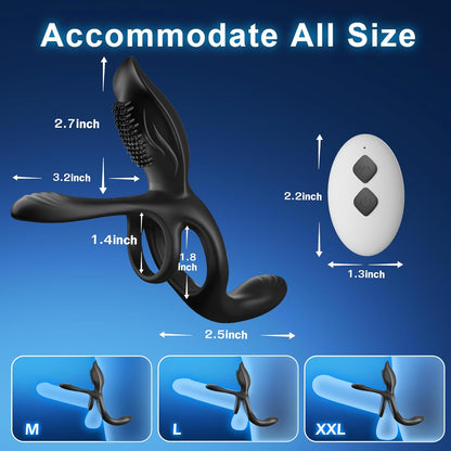 3-in-1 Couples Vibrating Cock Ring – 10 Modes Remote Control