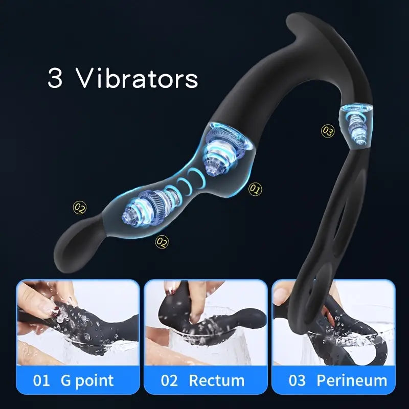 Vibrator With Double Penis Ring Prostate Pubic Double Point Straight Intestine Massager Anal Plug
