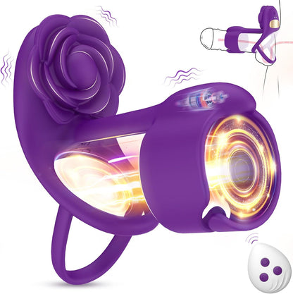 ST-CR-RV10 3-in-1 Rose Penis Ring – Dual Motors, Remote Control & IPX7