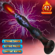 Heated prostate massager diagram showing electric pulse and constant 42°C heat