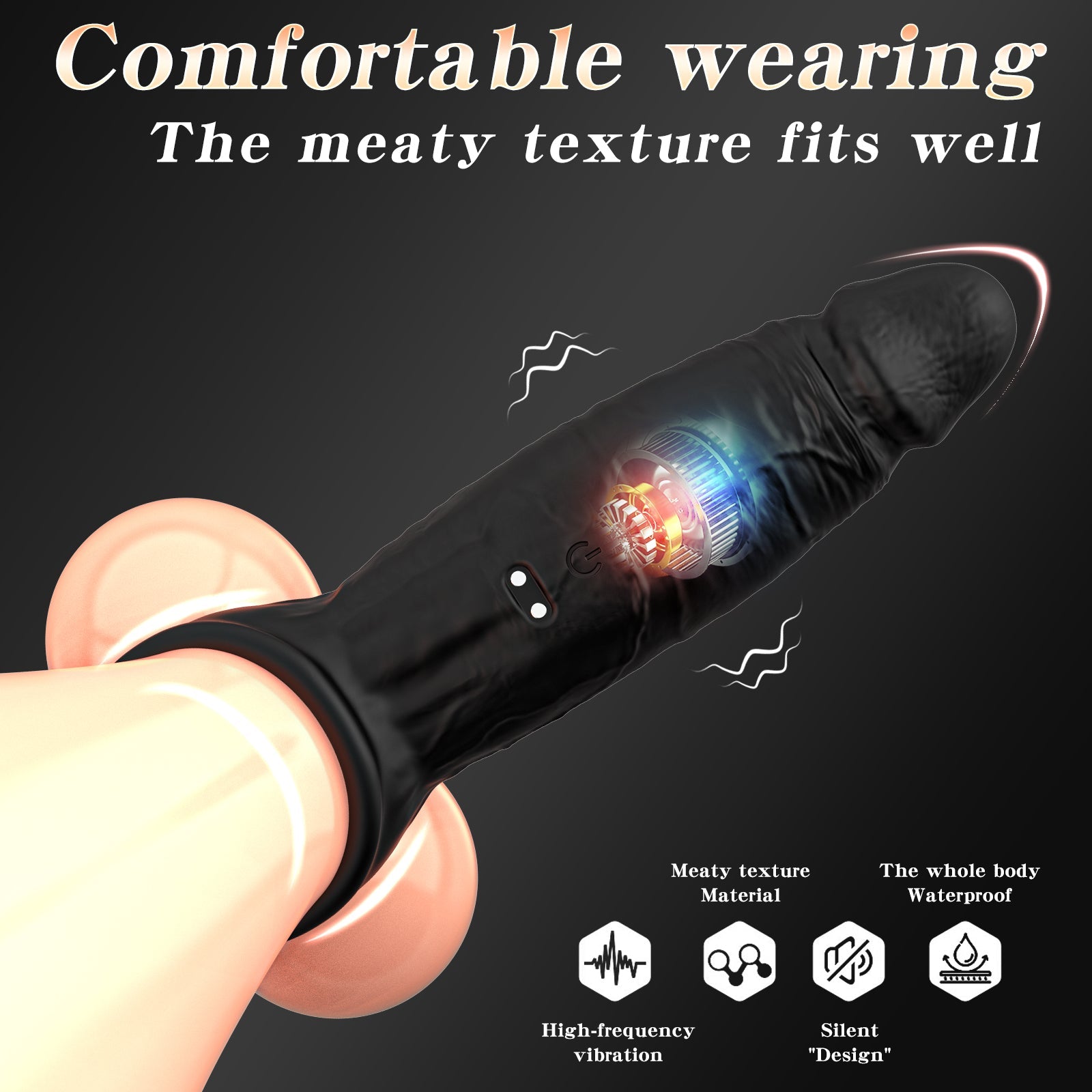 App-Controlled Vibrating Black Penis Sleeve & Cock Ring – Comfortable Fit, Locked-In Pleasure