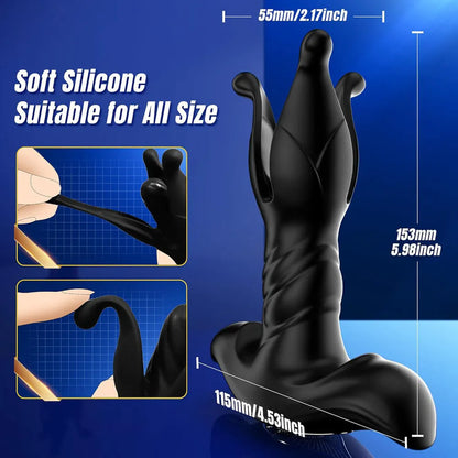 Black flexible expandable prostate massager dimensions and stretchable petal design