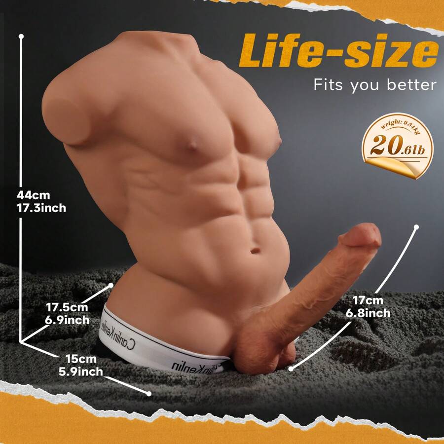 20.6lb Male Torso Sex Doll: Realistic Skin, Simulated Penis, Easy Clean – Adult Sex Toys
