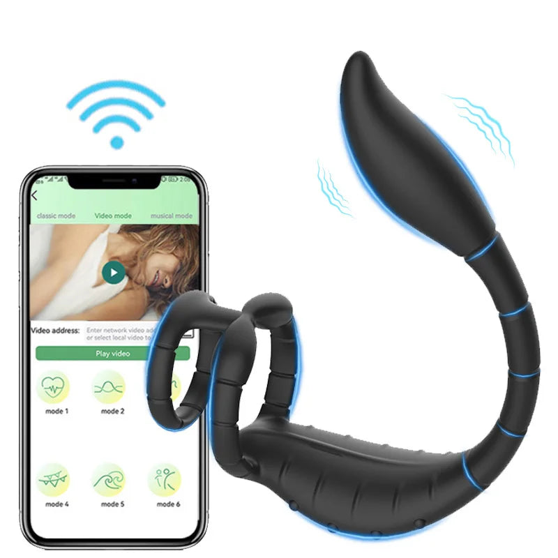 APP-Controlled Cock Ring with Anal Plug – 2-in-1 Prostate Vibrator for Men