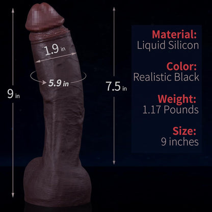 9-Inch Realistic Silicone Dildo with Strong Suction Cup – Soft, Skin-Like Feel for Hands-Free Play