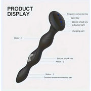 Heated prostate massager control panel, charging port and three motor zones