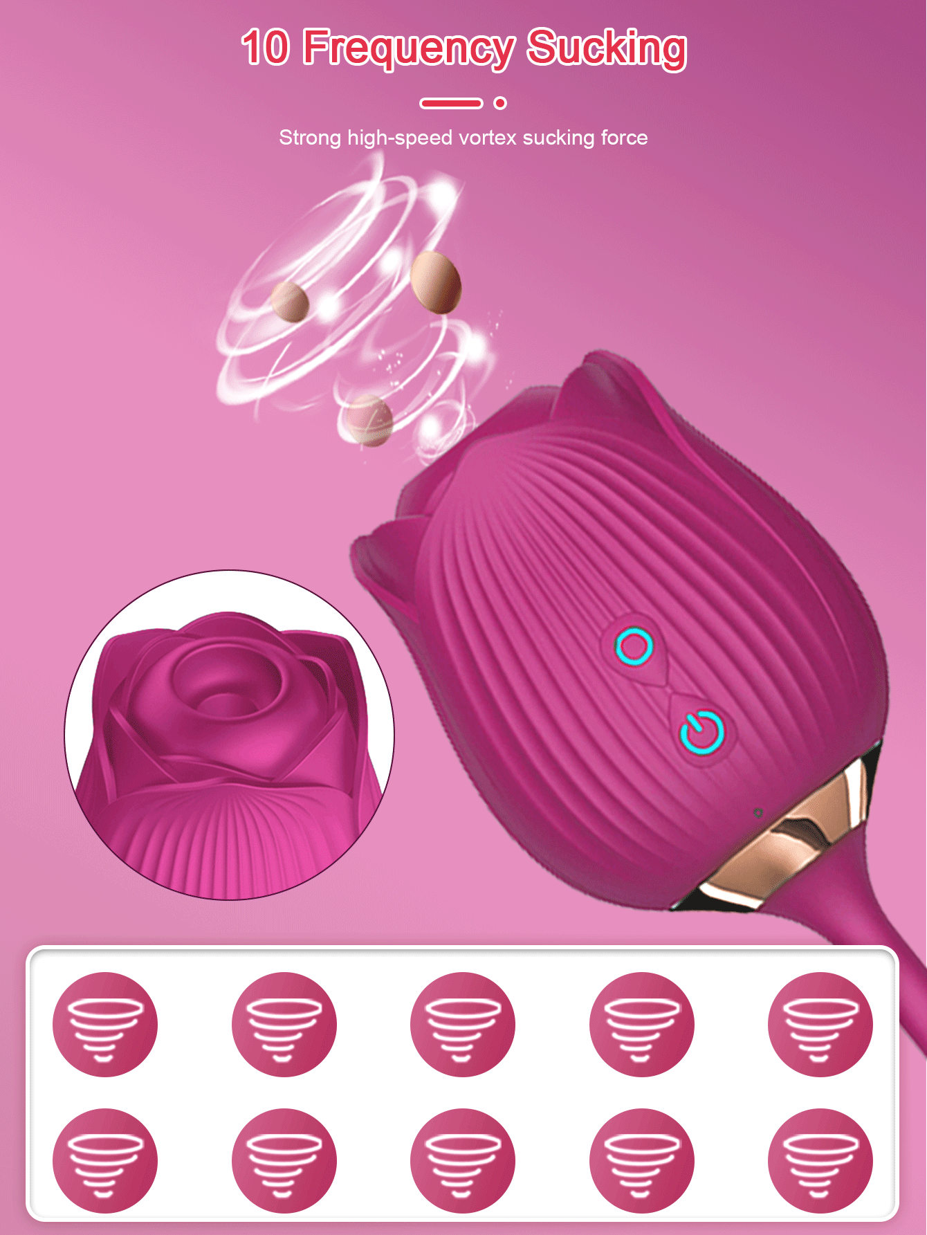New Upgrade Rose Vibrator & Dildo Double Head 10 Sucking & Vibrating & Wiggling Modes